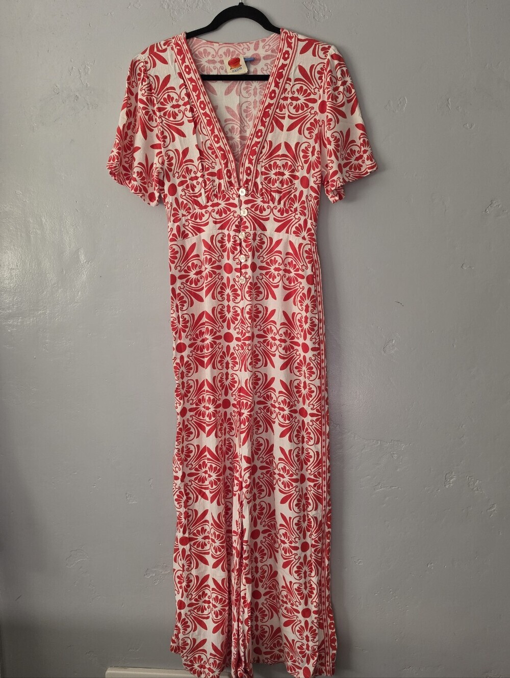 Farm Rio Anthropologie Printed Carmina Button Front Jumpsuit Small - Picture 5 of 12